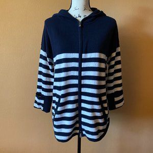 Raffi Striped Cashmere Full Zip Hooded Sweater